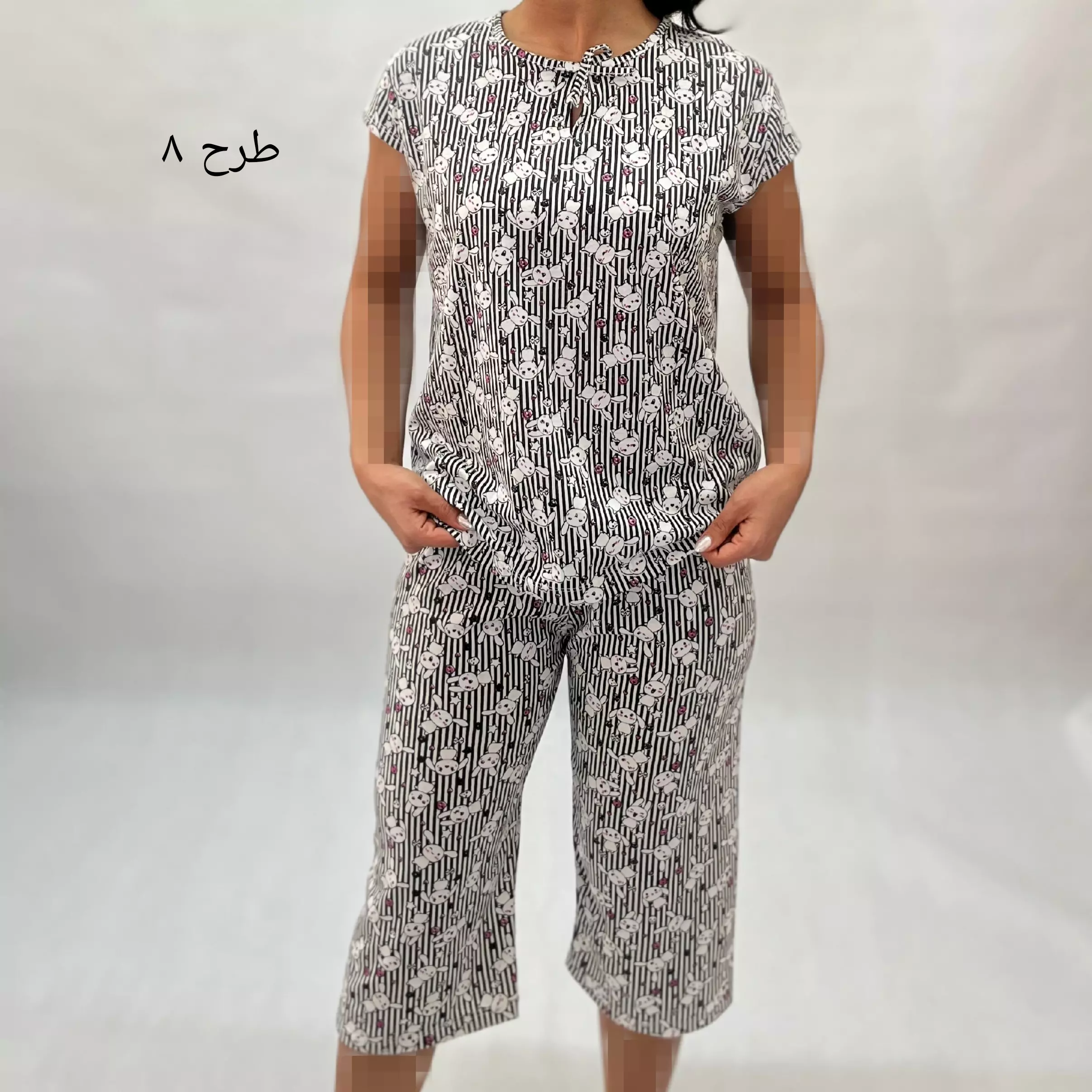 ست تیشرت و شلوارک میکس یقه گره 0011574033